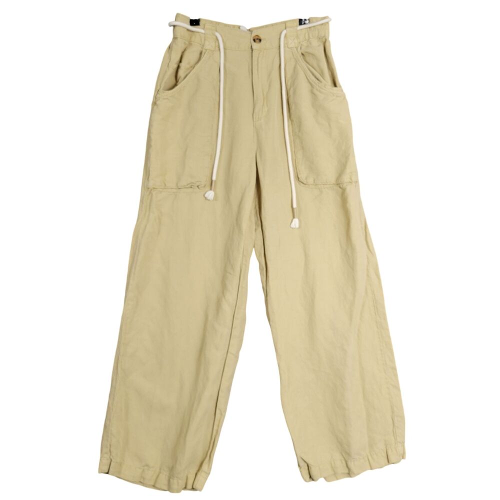 JOIE Beige Linen Wide Leg High Rise Big Pocket Lagenlook Beach Crop Pants SIZE 8